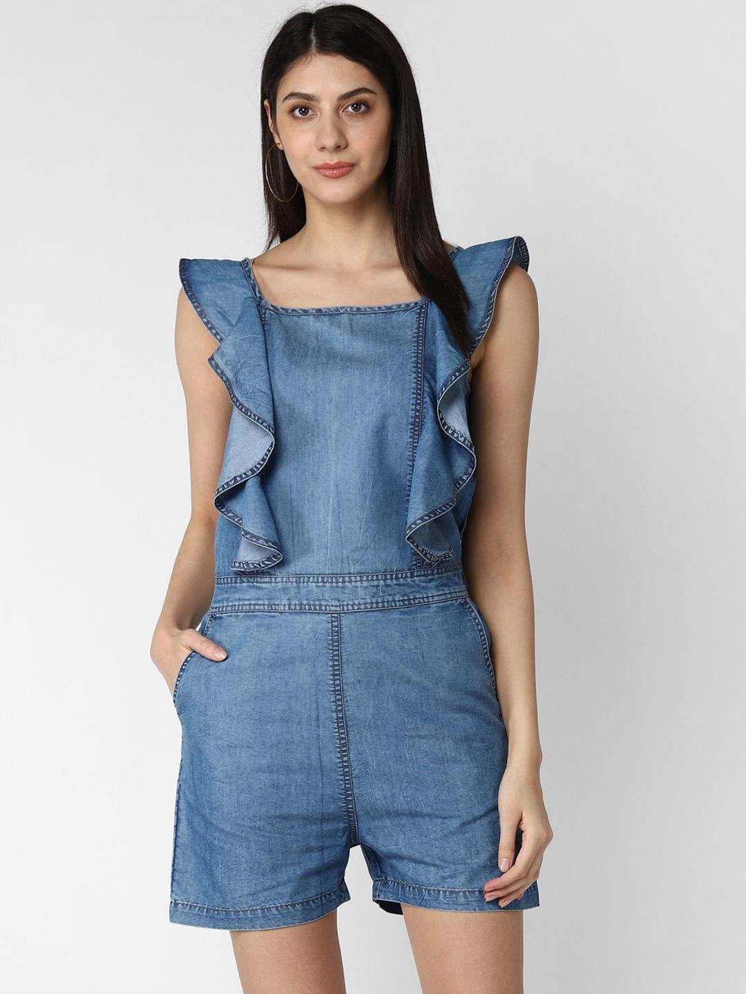 stylestone women blue solid denim playsuit