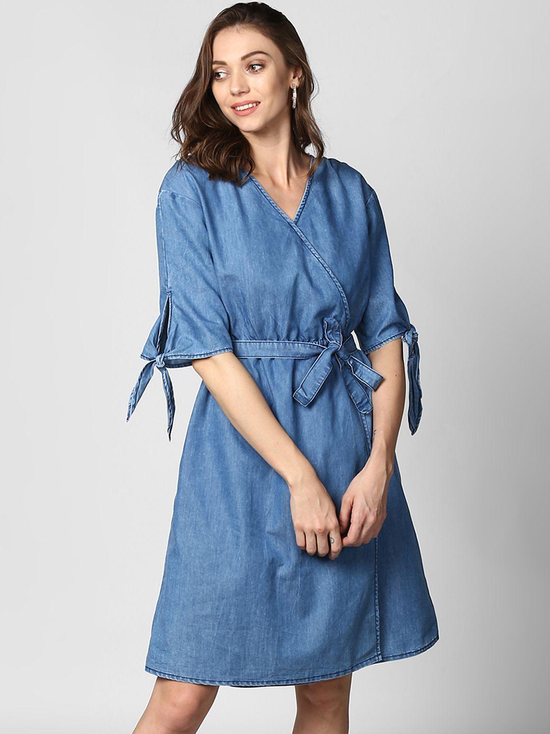 stylestone women blue solid wrap dress