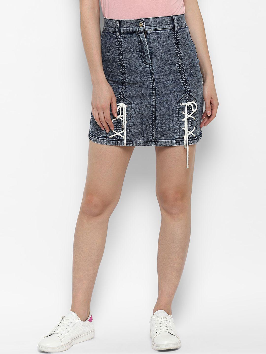 stylestone women blue washed a-line denim skirt