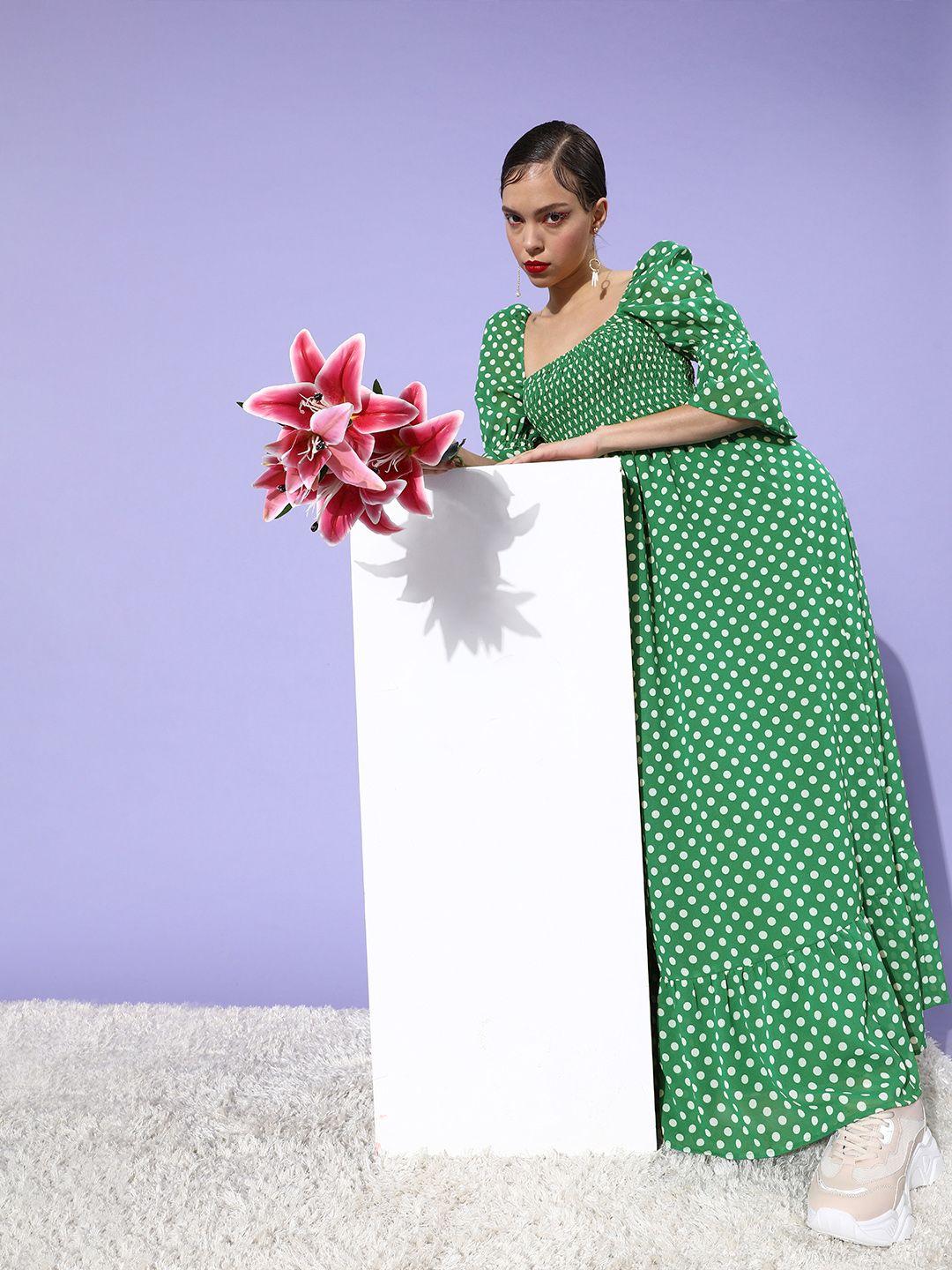 stylestone women gorgeous green polka-dotted dress
