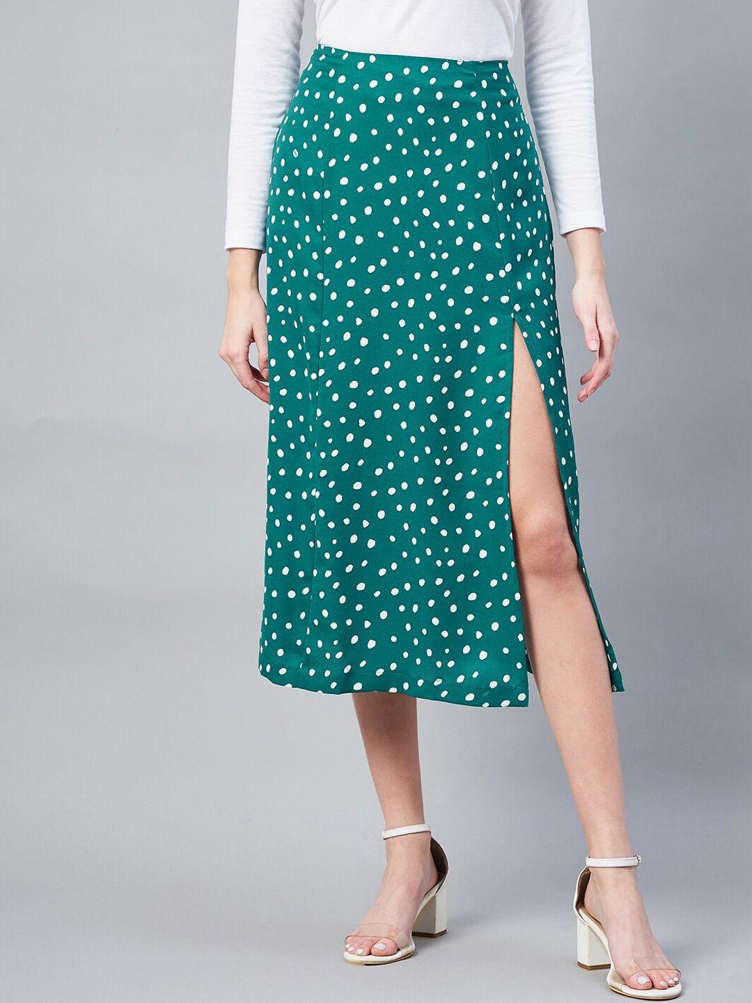 stylestone women green printed flared midi skirts