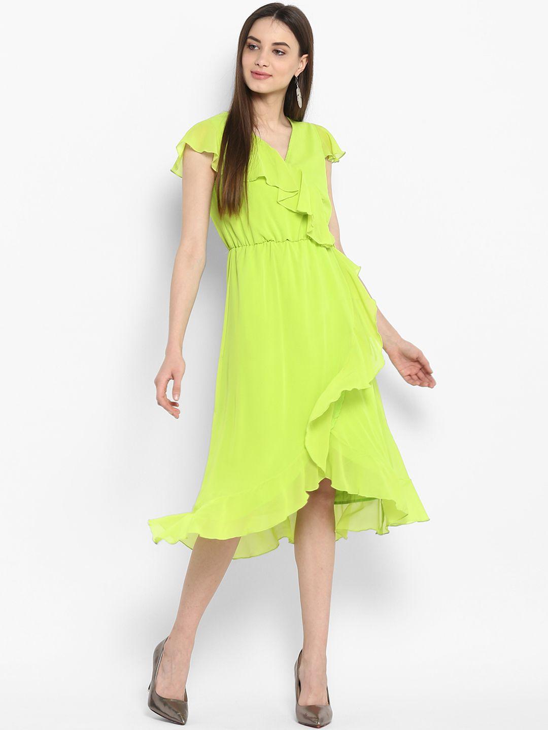 stylestone women green solid wrap dress