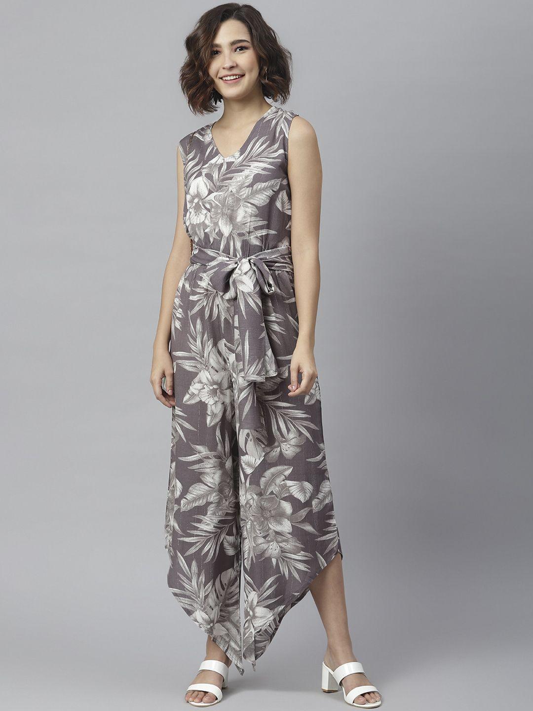 stylestone women grey & off-white printed culotte jumpsuit