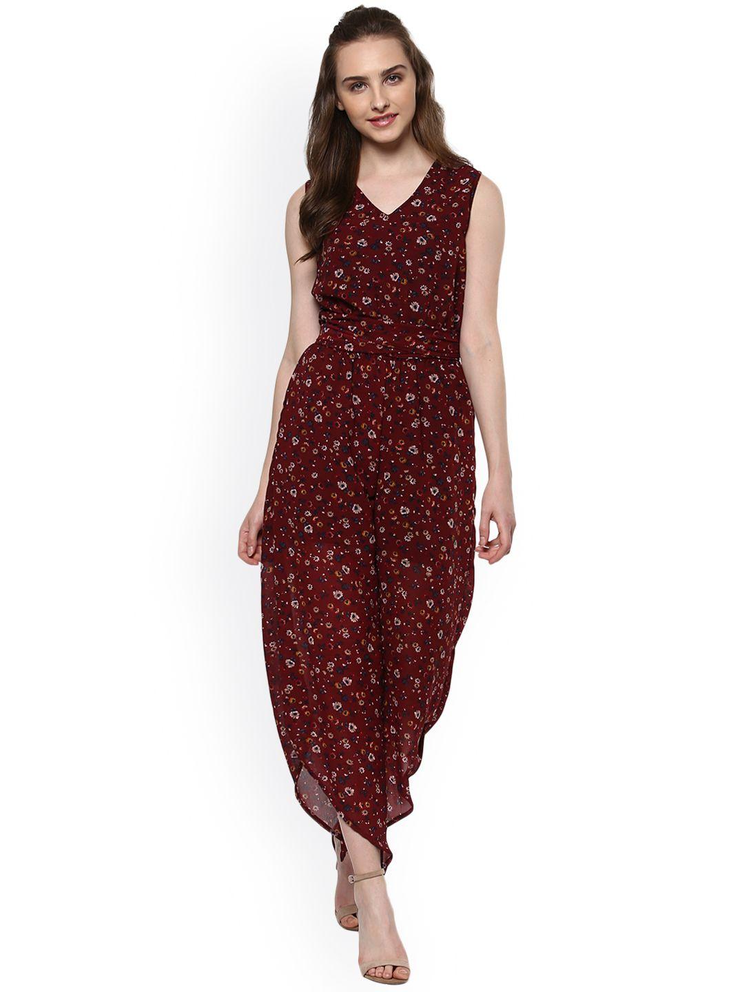 stylestone women maroon printed jumpsuit