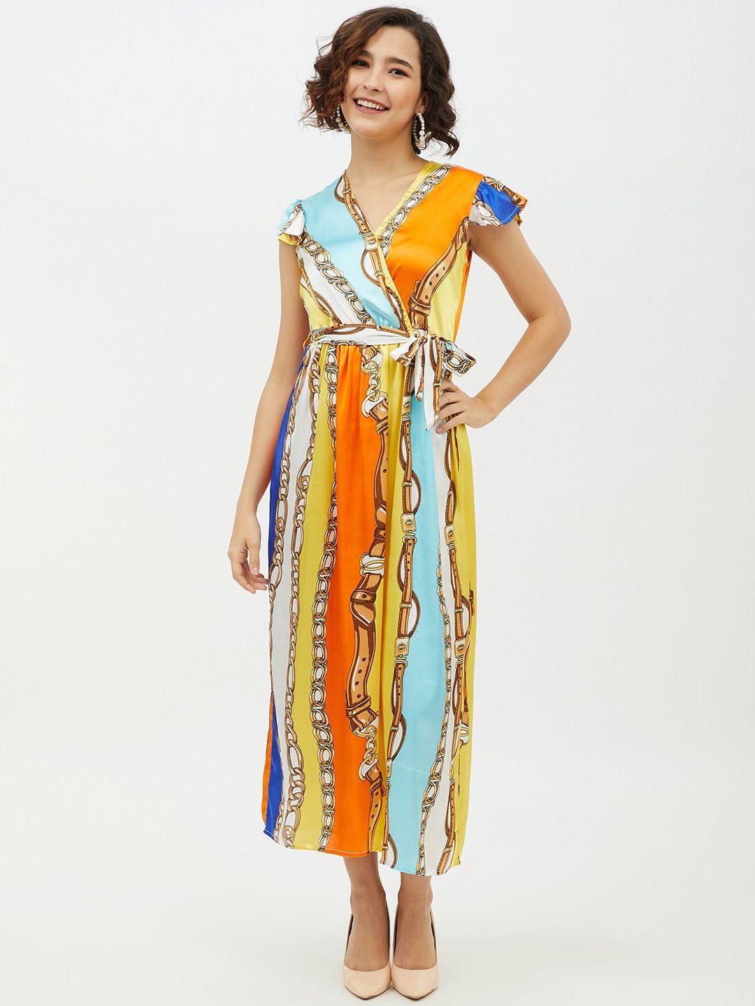 stylestone women multicoloured printed maxi dress with belt