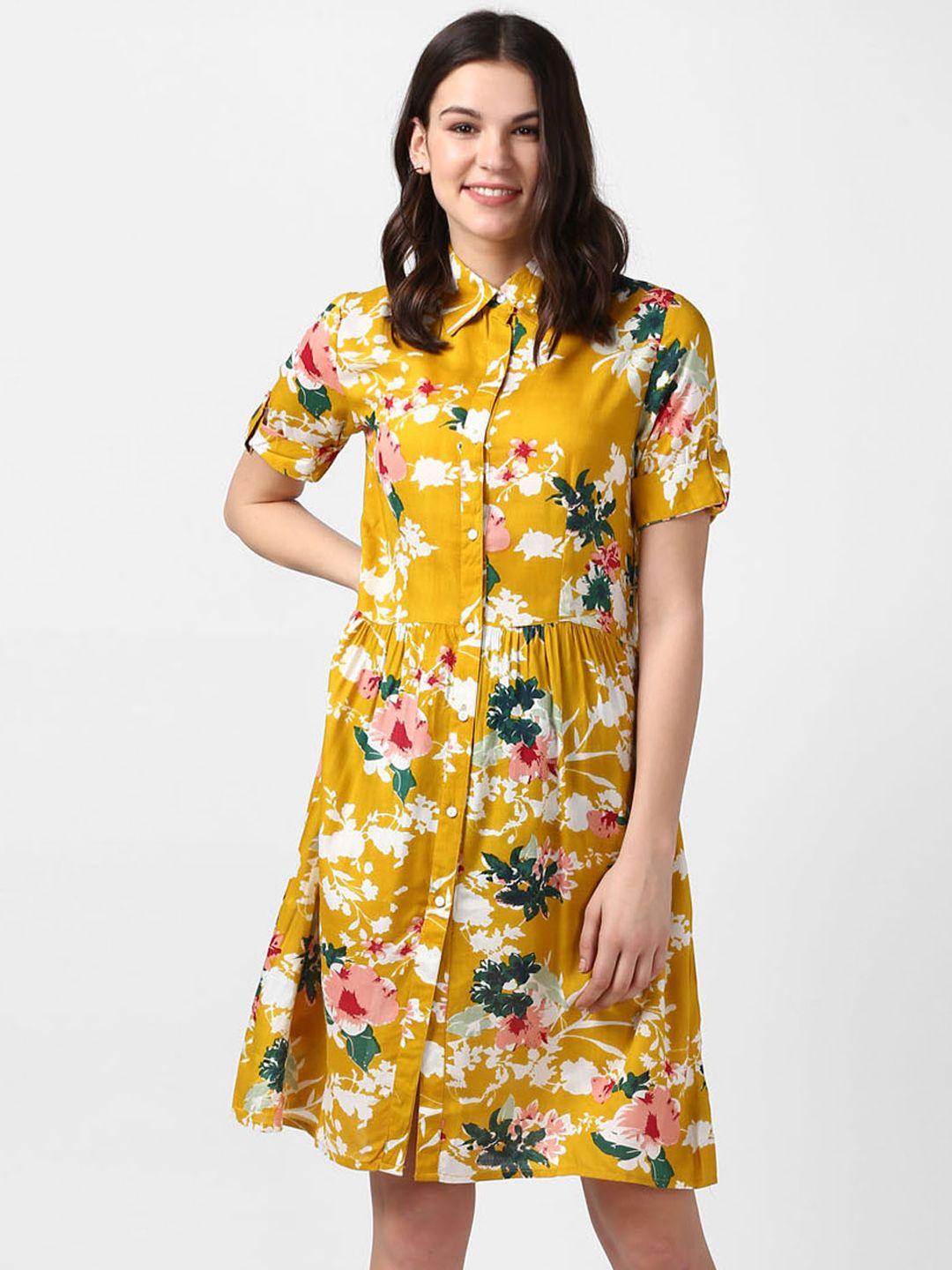stylestone women mustard printed shirt dress