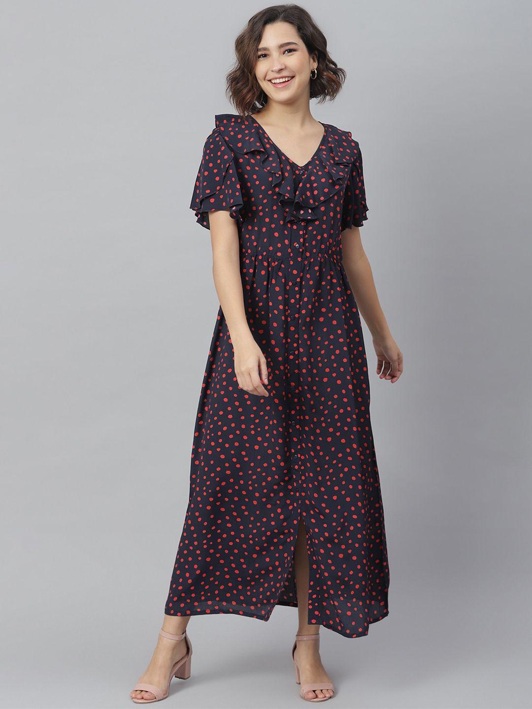 stylestone women navy blue printed maxi dress