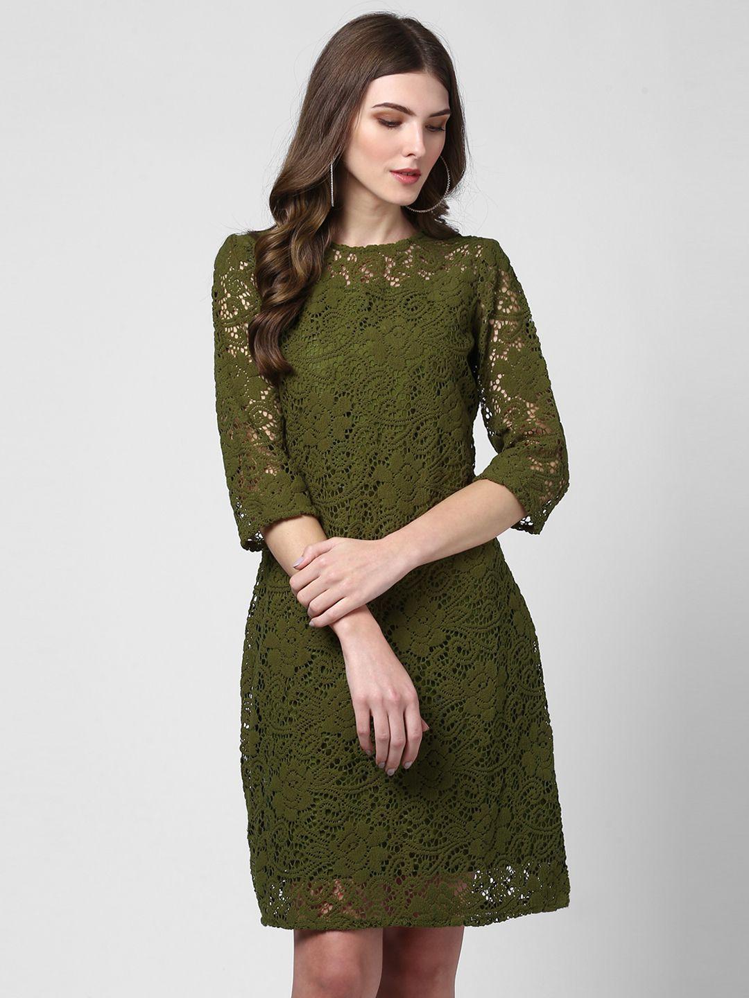 stylestone women olive green self design a-line dress