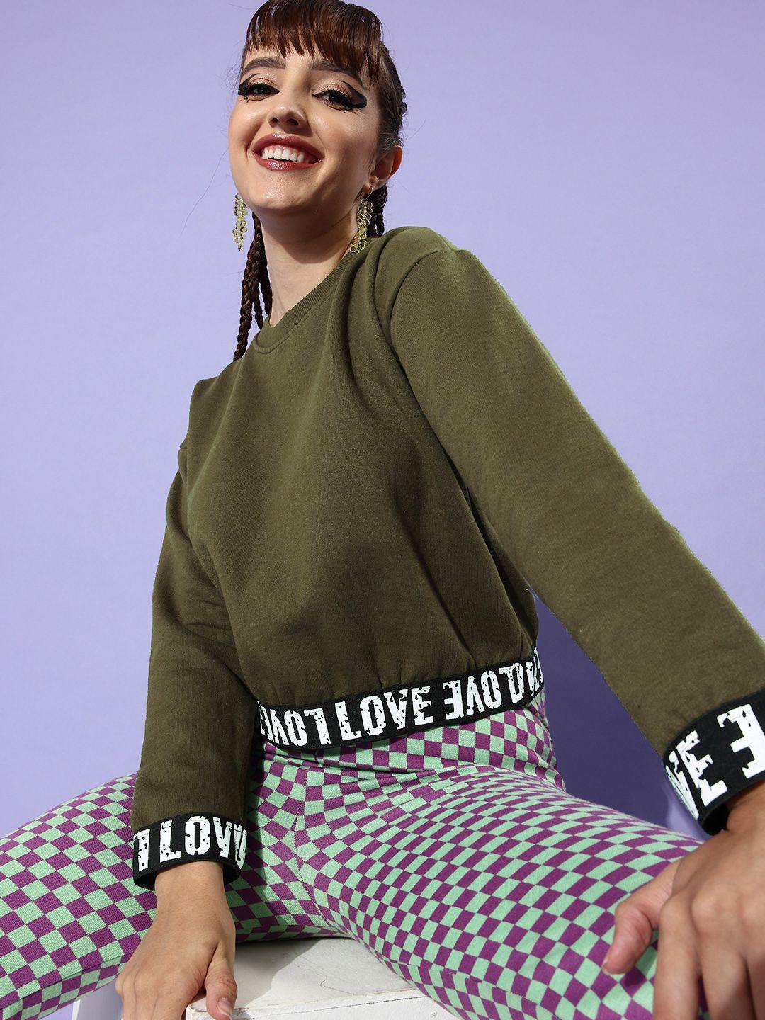 stylestone women olive typography graphic attack sweatshirt