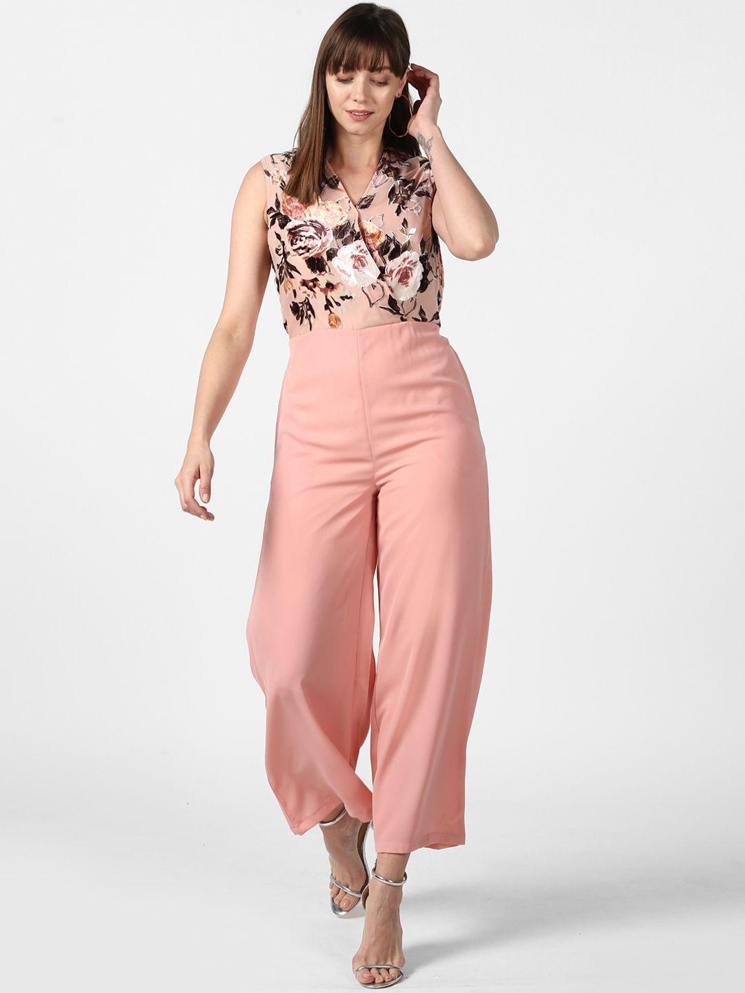 stylestone women pink & off-white printed basic jumpsuit