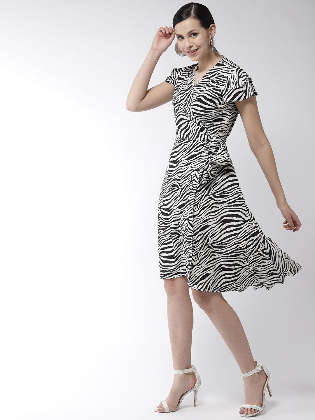 stylestone women white & black animal print wrap dress