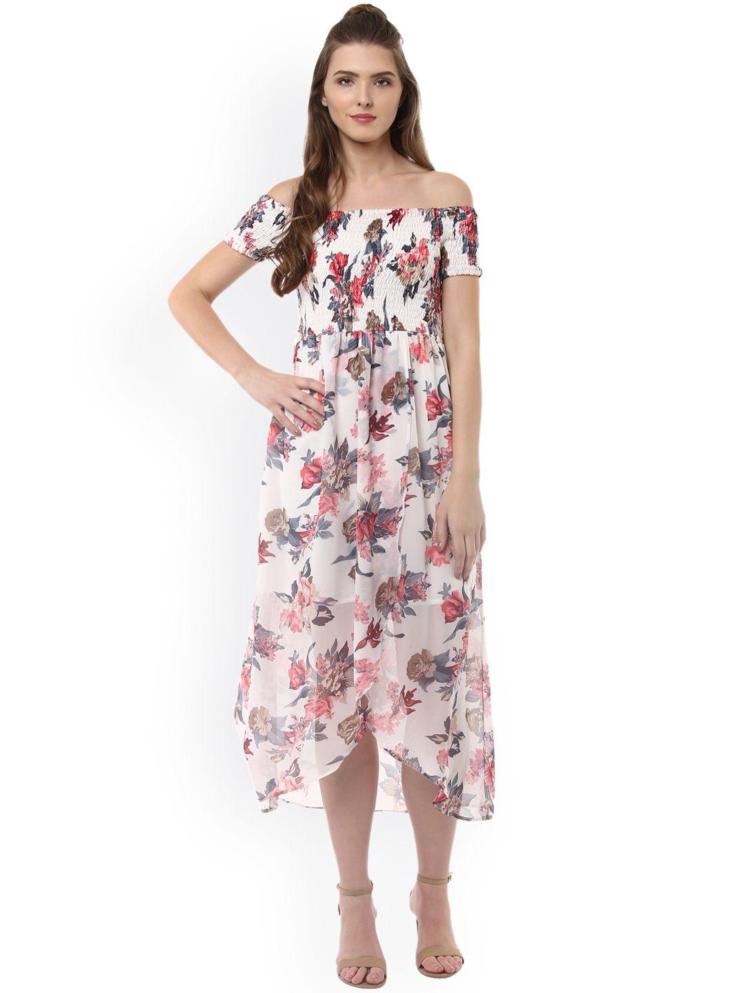 stylestone women white printed fit and flare dress