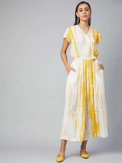 stylestone yellow & white printed jumpsuit