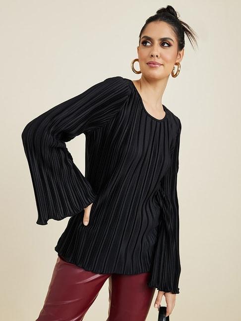 styli bell sleeves pleated regular fit blouse