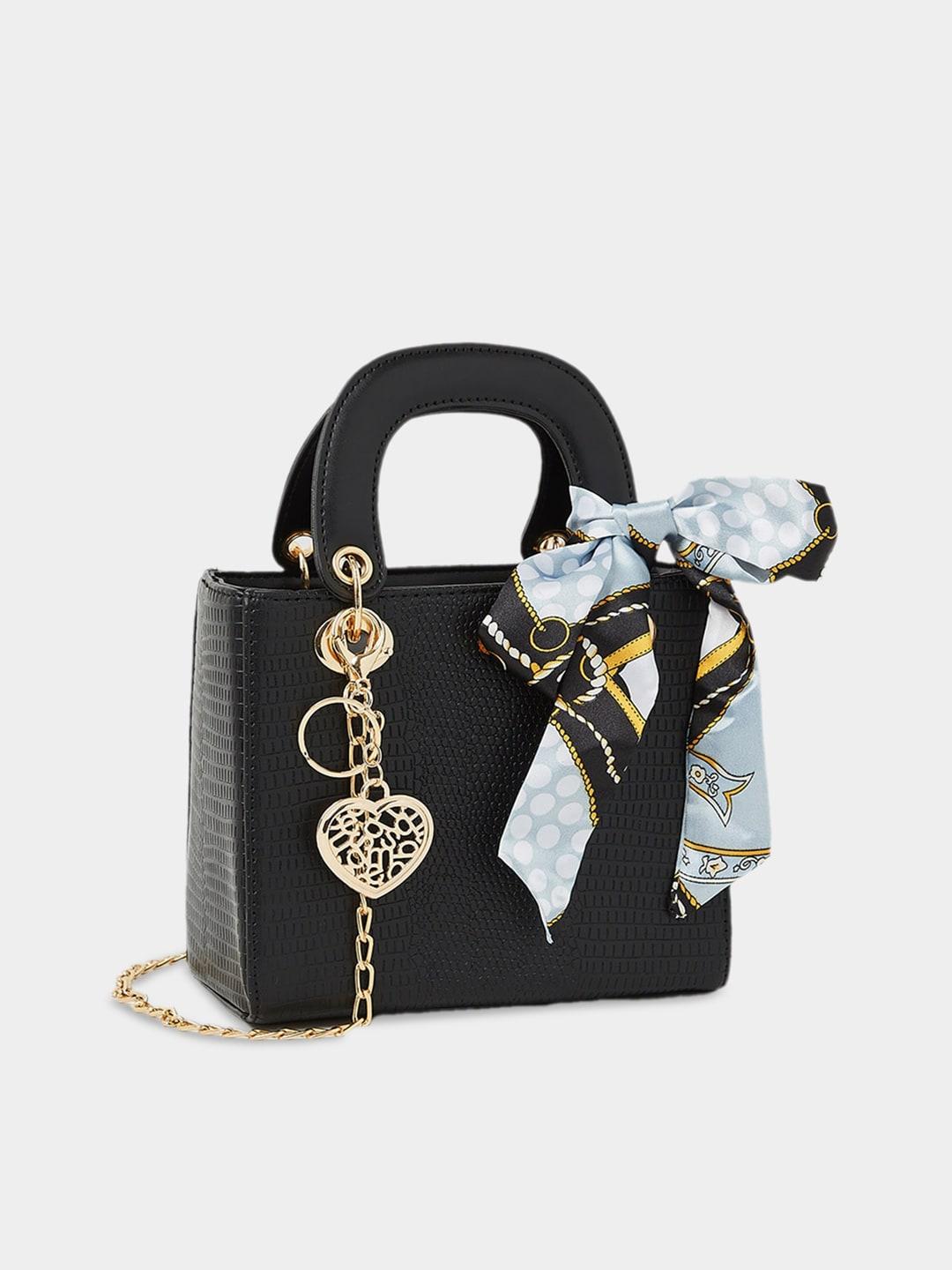 styli black pu structured handheld bag with scarf