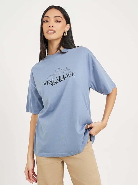 styli blue cotton printed t-shirt