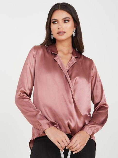 styli brown notched lapel collar top