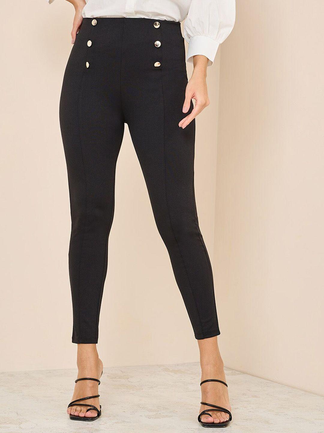styli button detail skinny fit high rise treggings