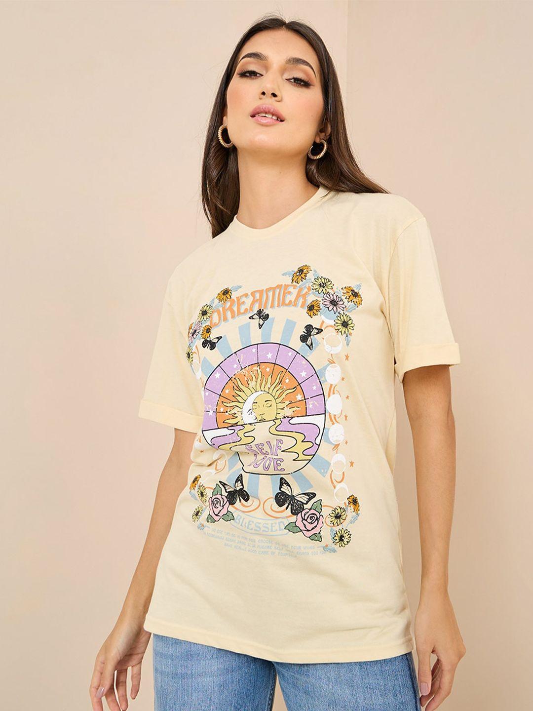 styli graphic printed drop shoulder sleeves relaxed fit cotton t-shirt