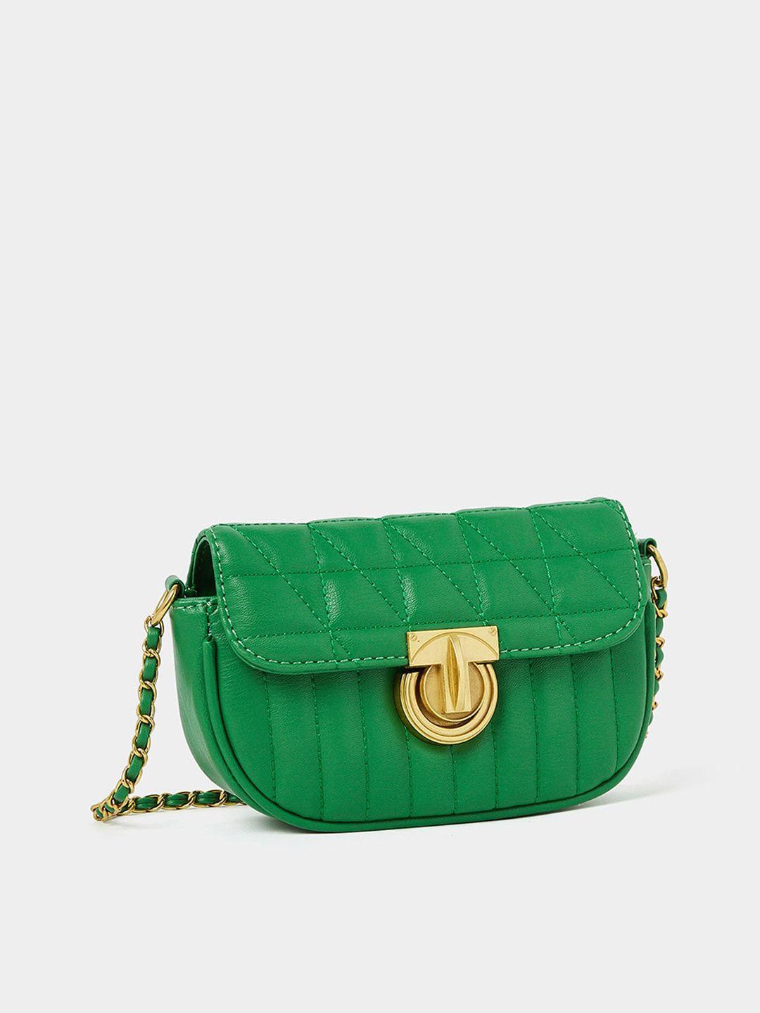 styli green pu structured sling bag with quilted