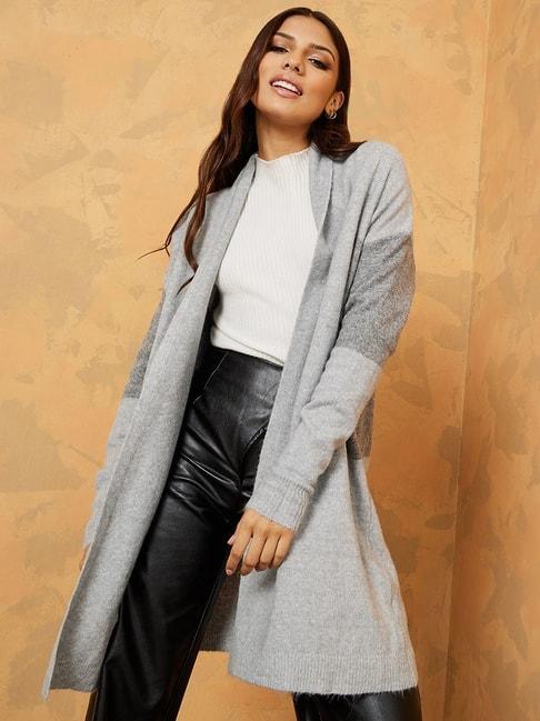 styli grey color-block long cardigan