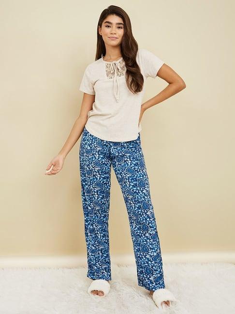 styli lace insert melange t-shirt & ditsy floral pyjama set