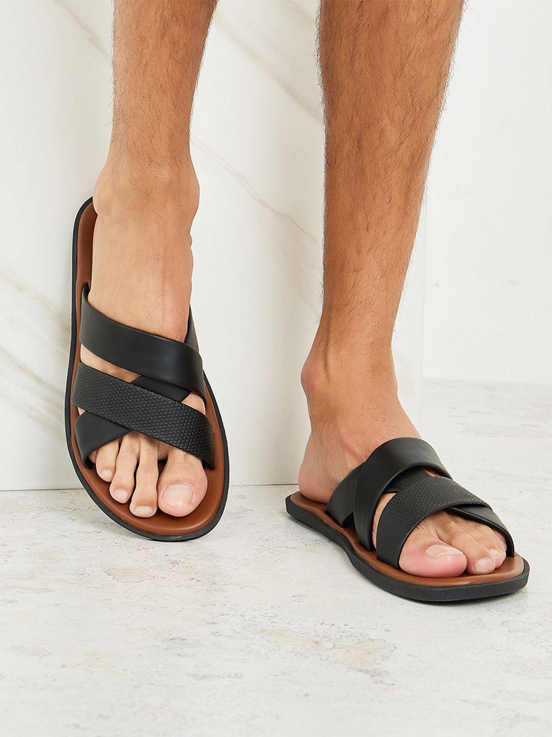 styli men black brown cross-strap open toe comfort sandals