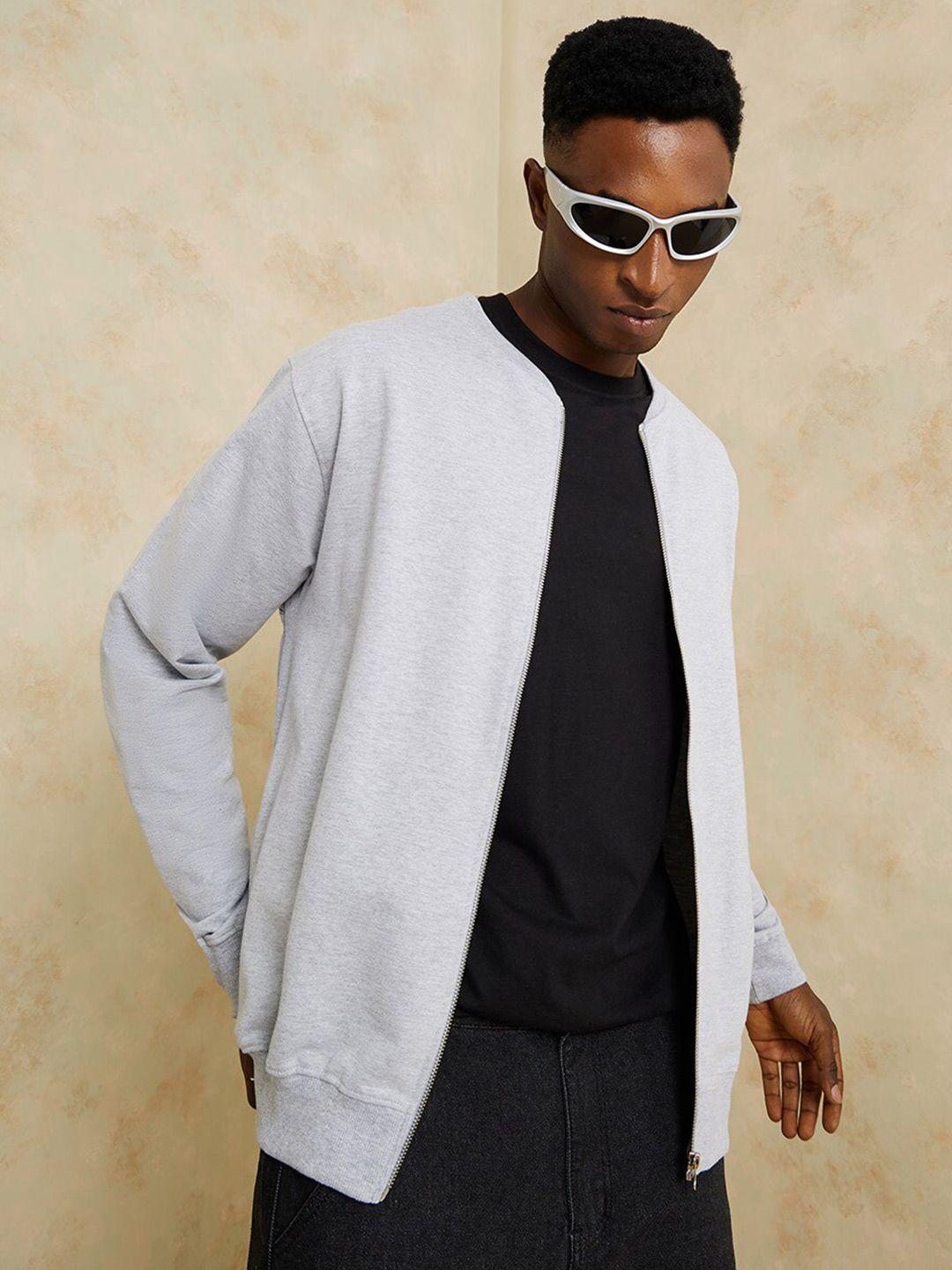 styli men grey solid cotton sweatshirt