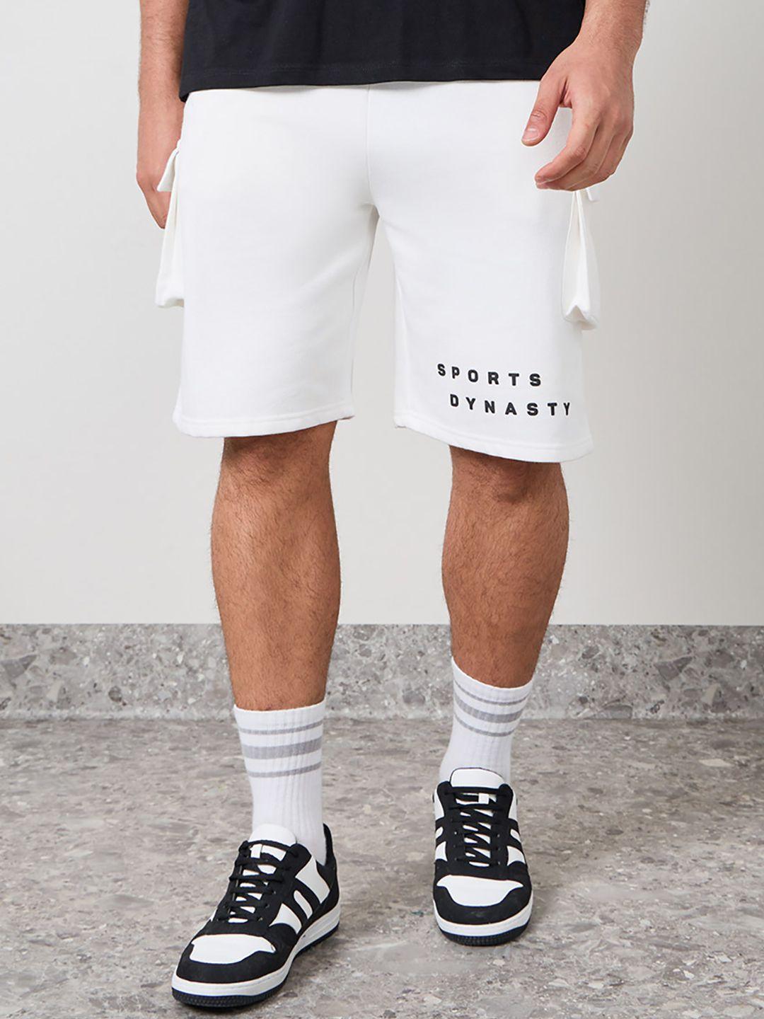styli men white mid rise sports shorts