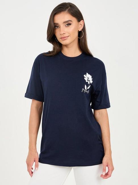 styli navy over sized floral print t-shirt