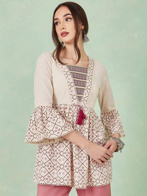 styli off-white cotton embroidered tunic