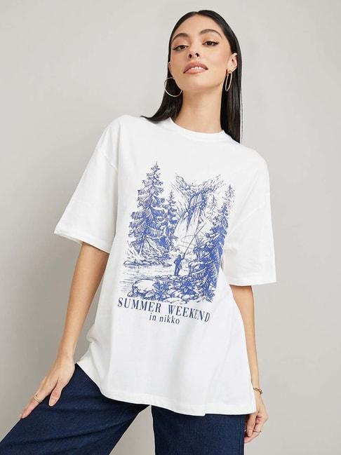 styli off-white cotton printed t-shirt
