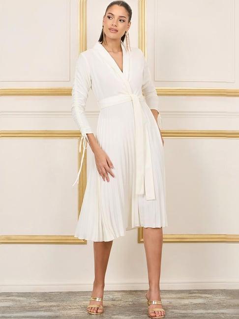 styli off-white pleated a-line dress