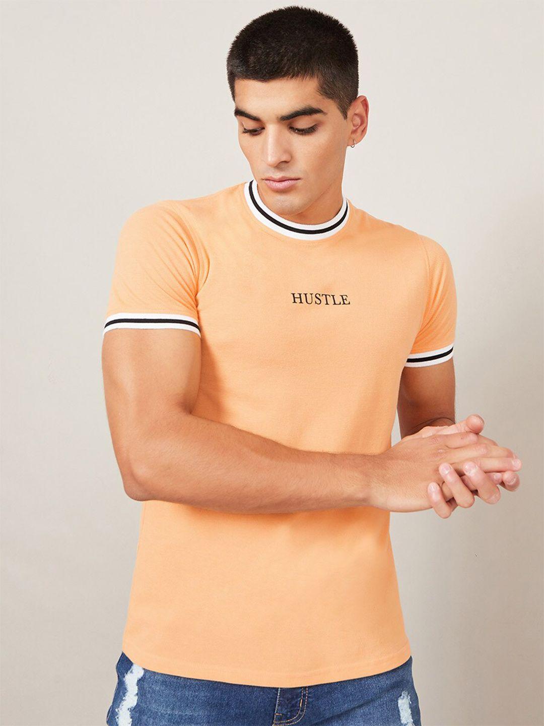 styli orange round neck short sleeves cotton t-shirt