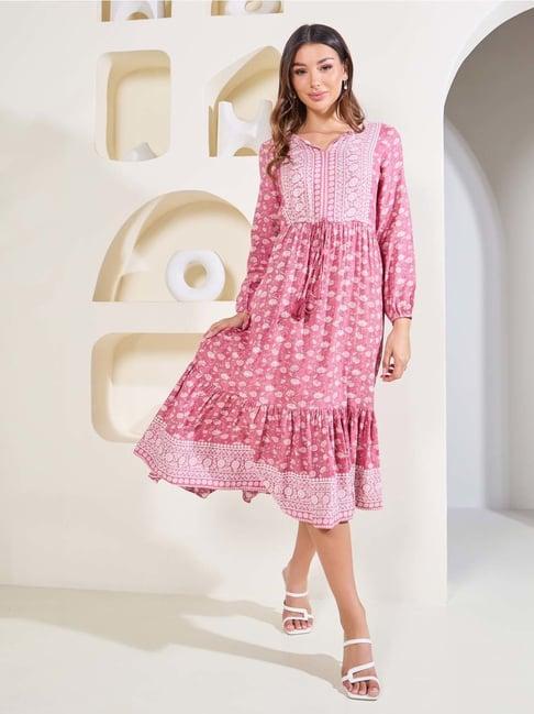 styli pink floral print a-line dress