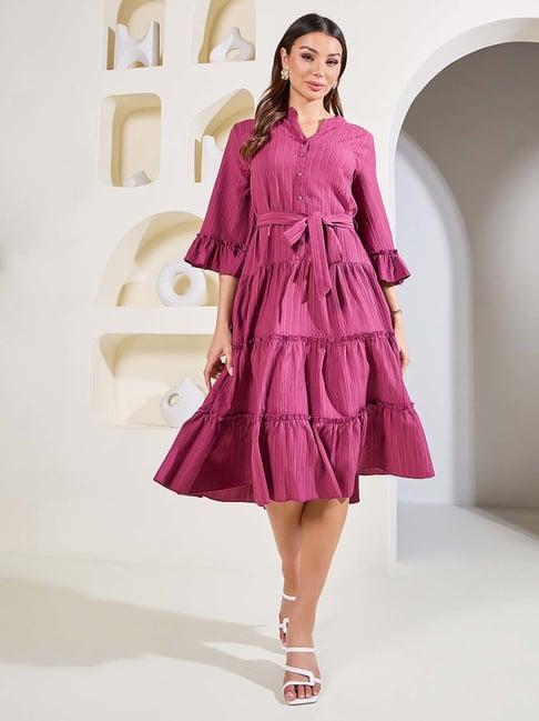 styli pink regular fit peplum dress