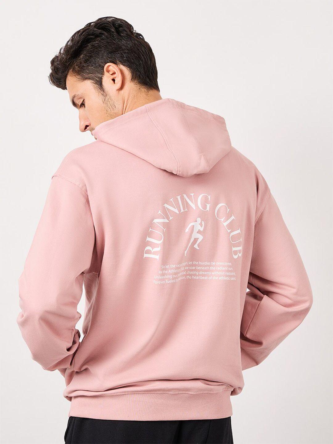styli pink typography printed hooded pure cotton pullover sweatshirt