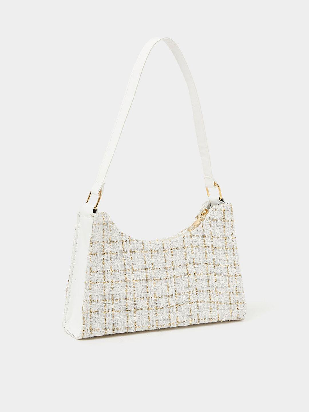 styli white checked pu oversized structured hobo bag with