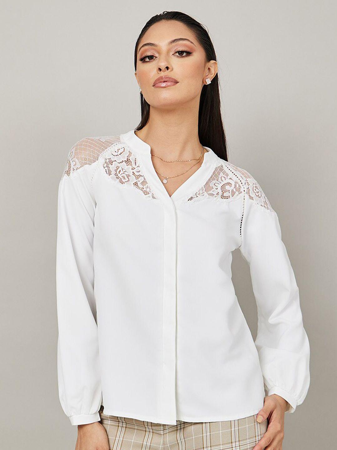 styli white mandarin collar shirt style top