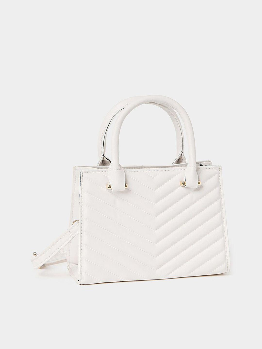 styli white pu structured handheld bag with quilted