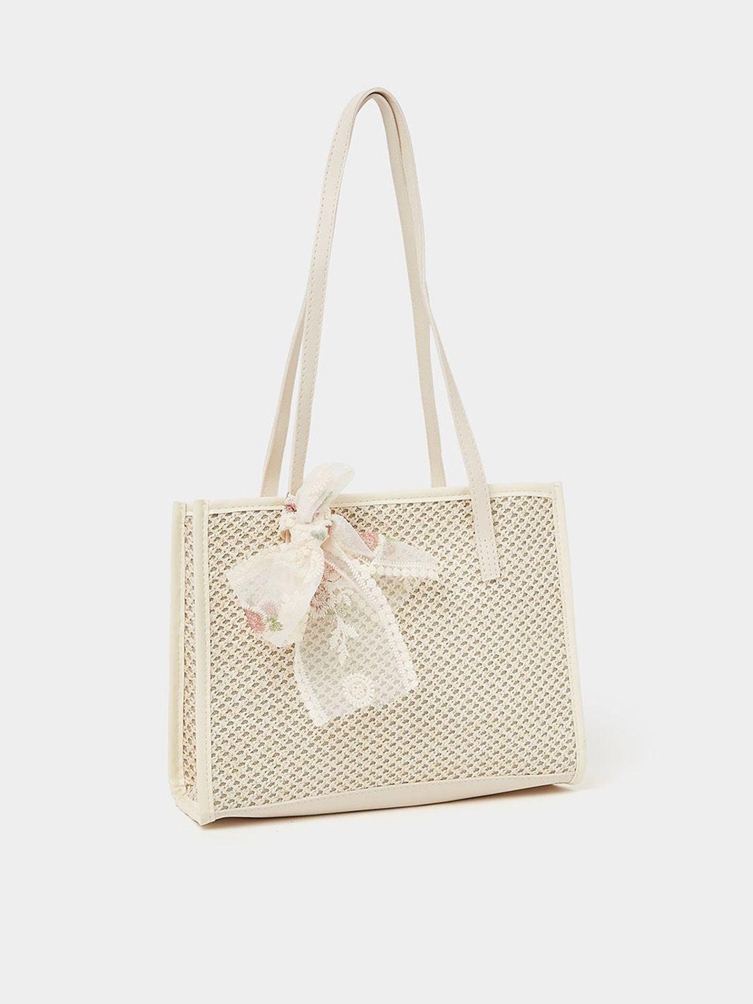 styli white pu structured shoulder bag with cut work