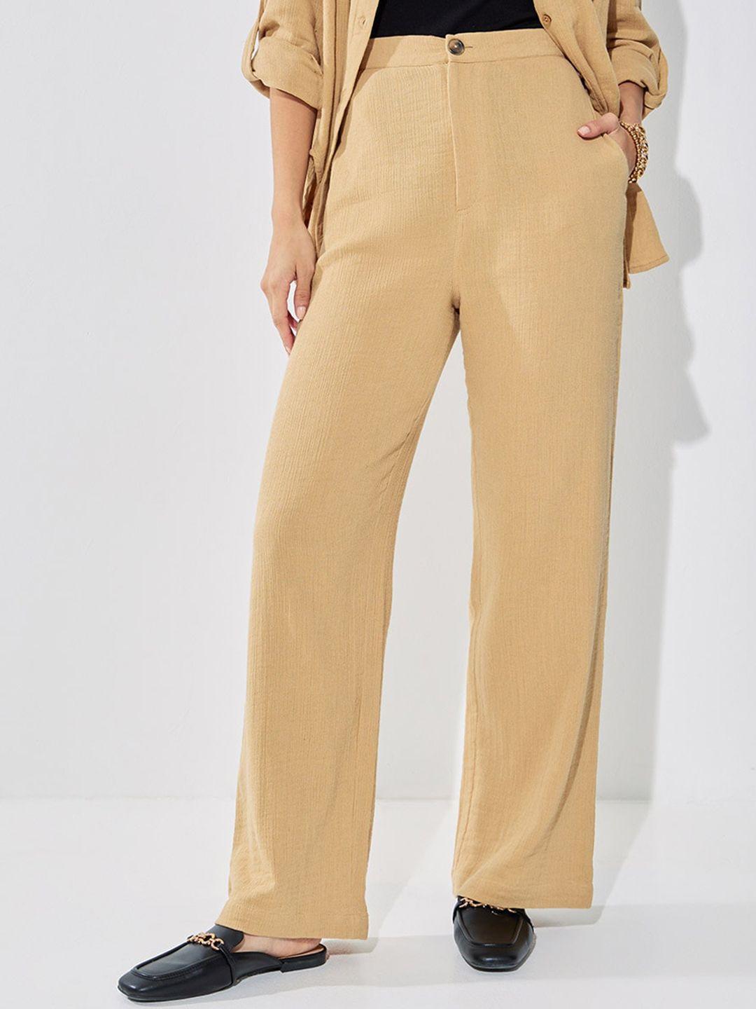 styli women high rise wide leg textured trouser