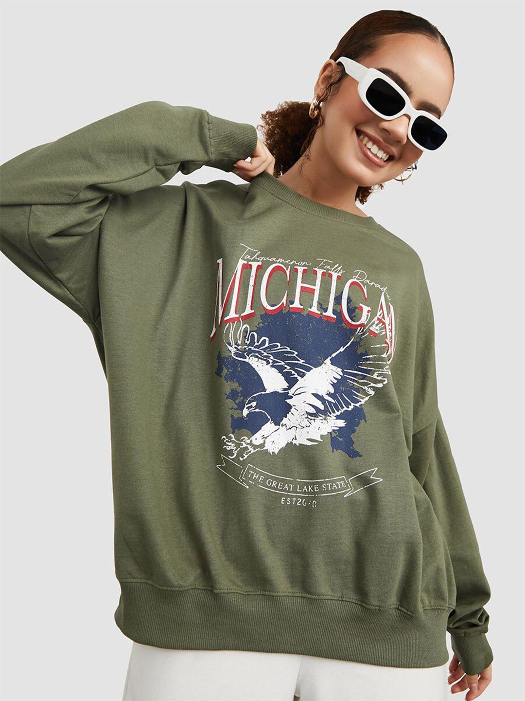 styli women khaki printed sweatshirt