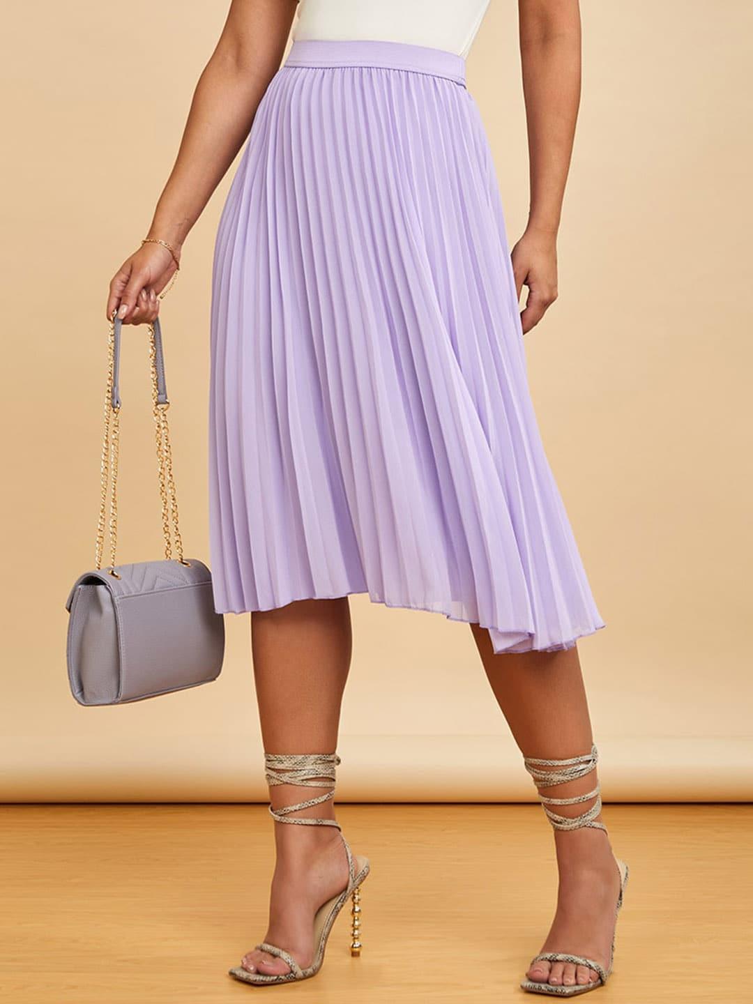 styli women lavender-colored solid a-line midi  skirt