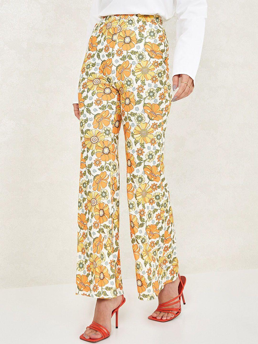 styli women multicoloured floral print flare leg trouser