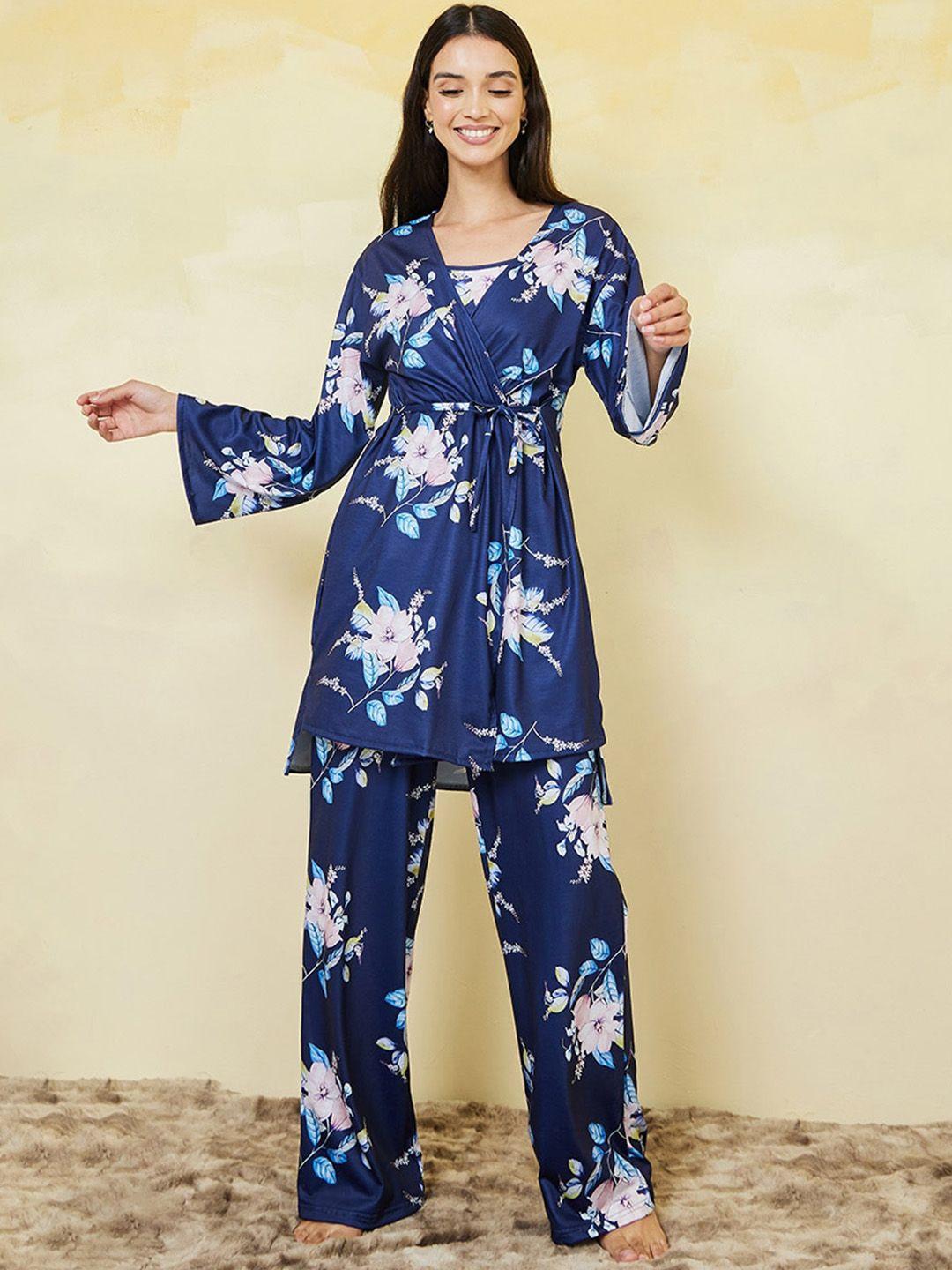 styli 3 pieces floral printed night suit