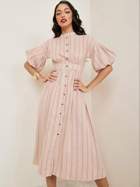 styli beige polka dots shirt dress