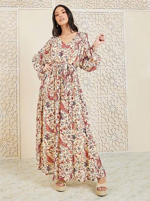 styli beige printed maxi dress