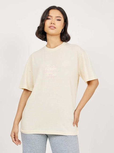 styli beige printed t-shirt