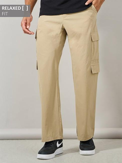 styli beige regular fit cargo trousers